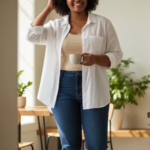 Garnet Hill White 100% Organic cotton Button-Down Shirt Single Pocket Size 18